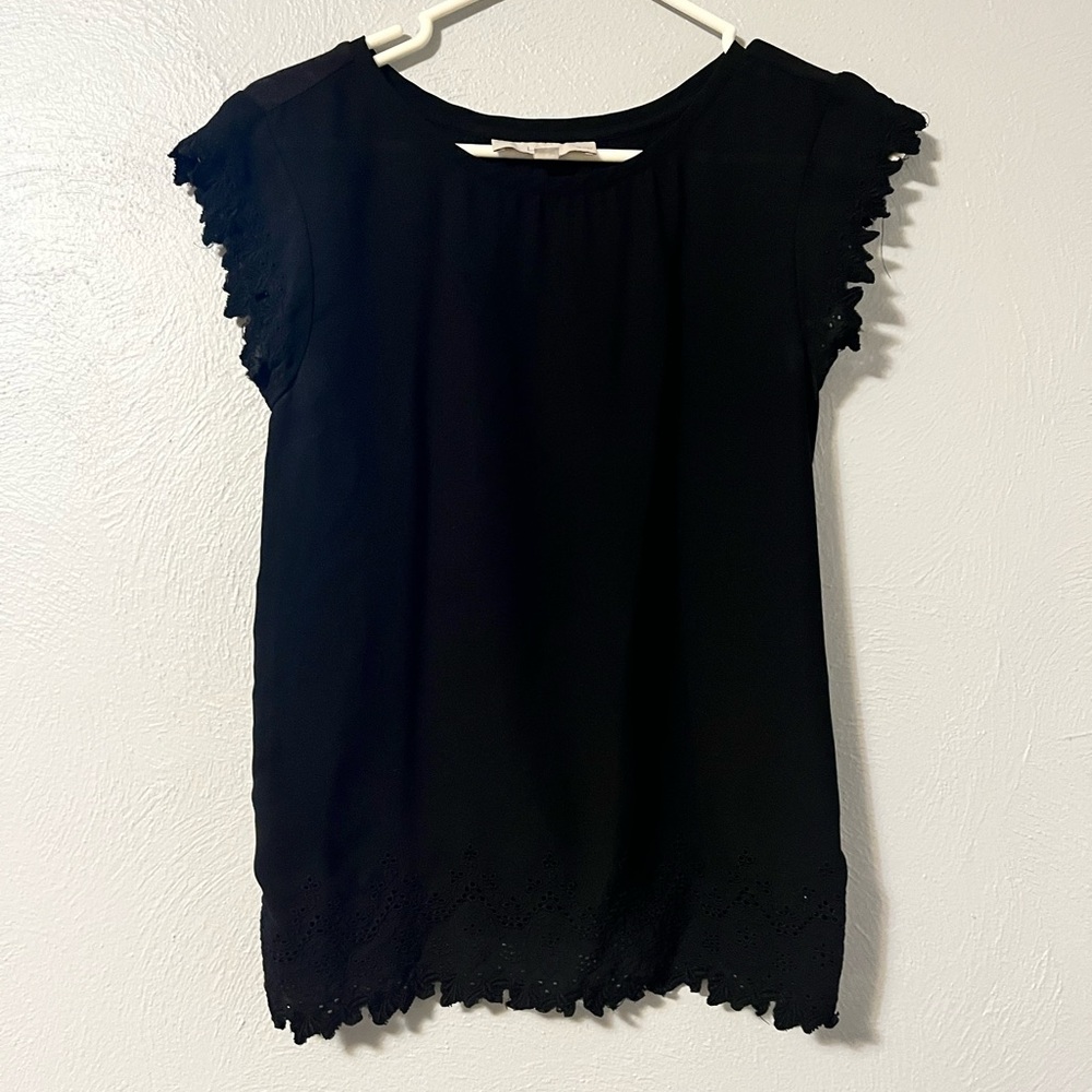 Ann Taylor Loft Black Eyelet Top